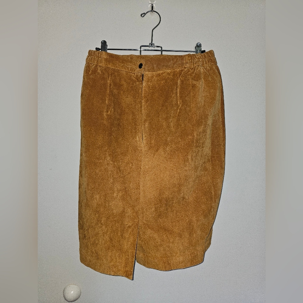 Tower Hill Vintage Tan 100% Leather Cinched Waist Pencil Skirt Women's Sz 14